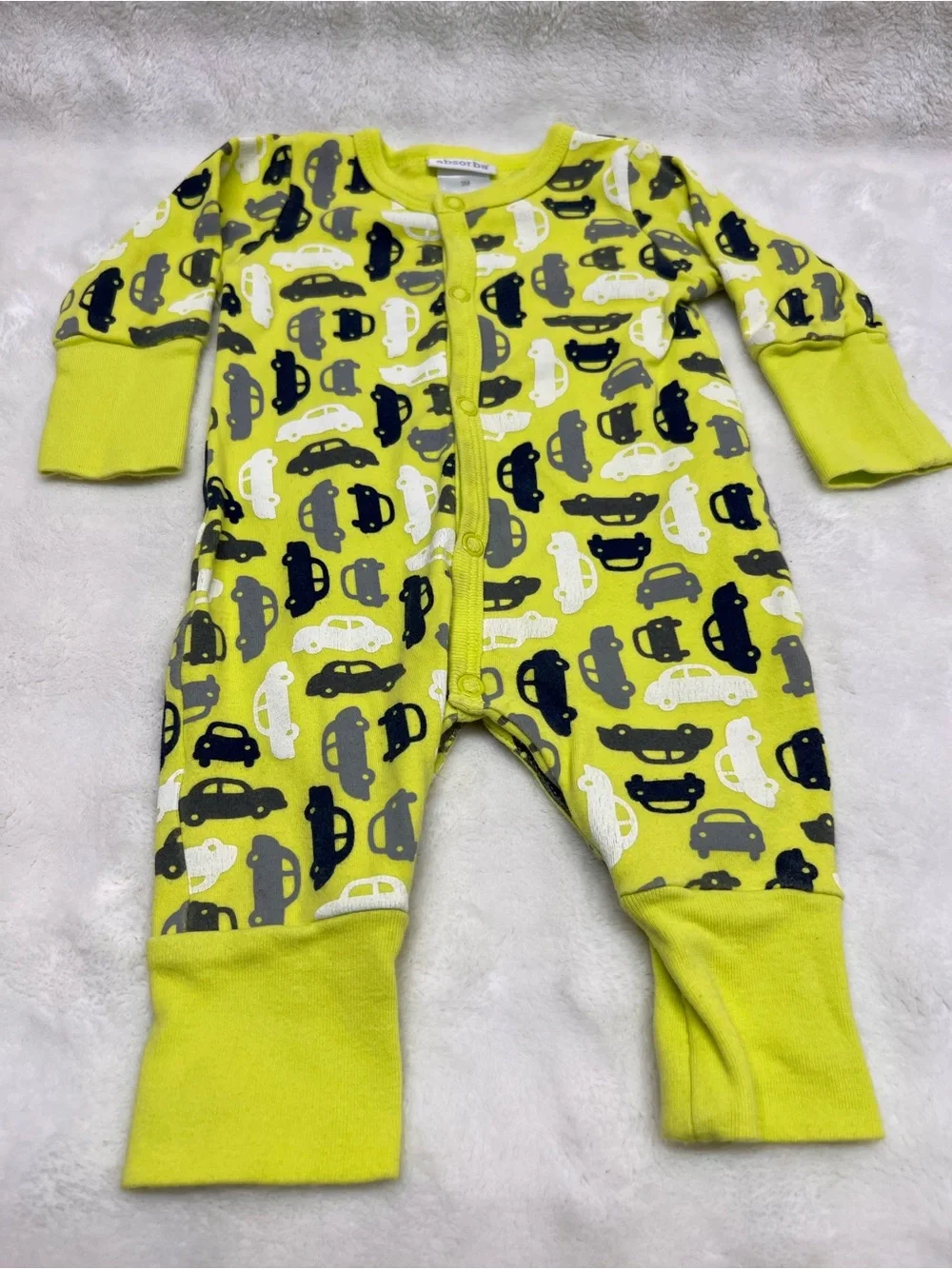 Absorba Lime Green Car-Print Baby One-Piece Sleeper